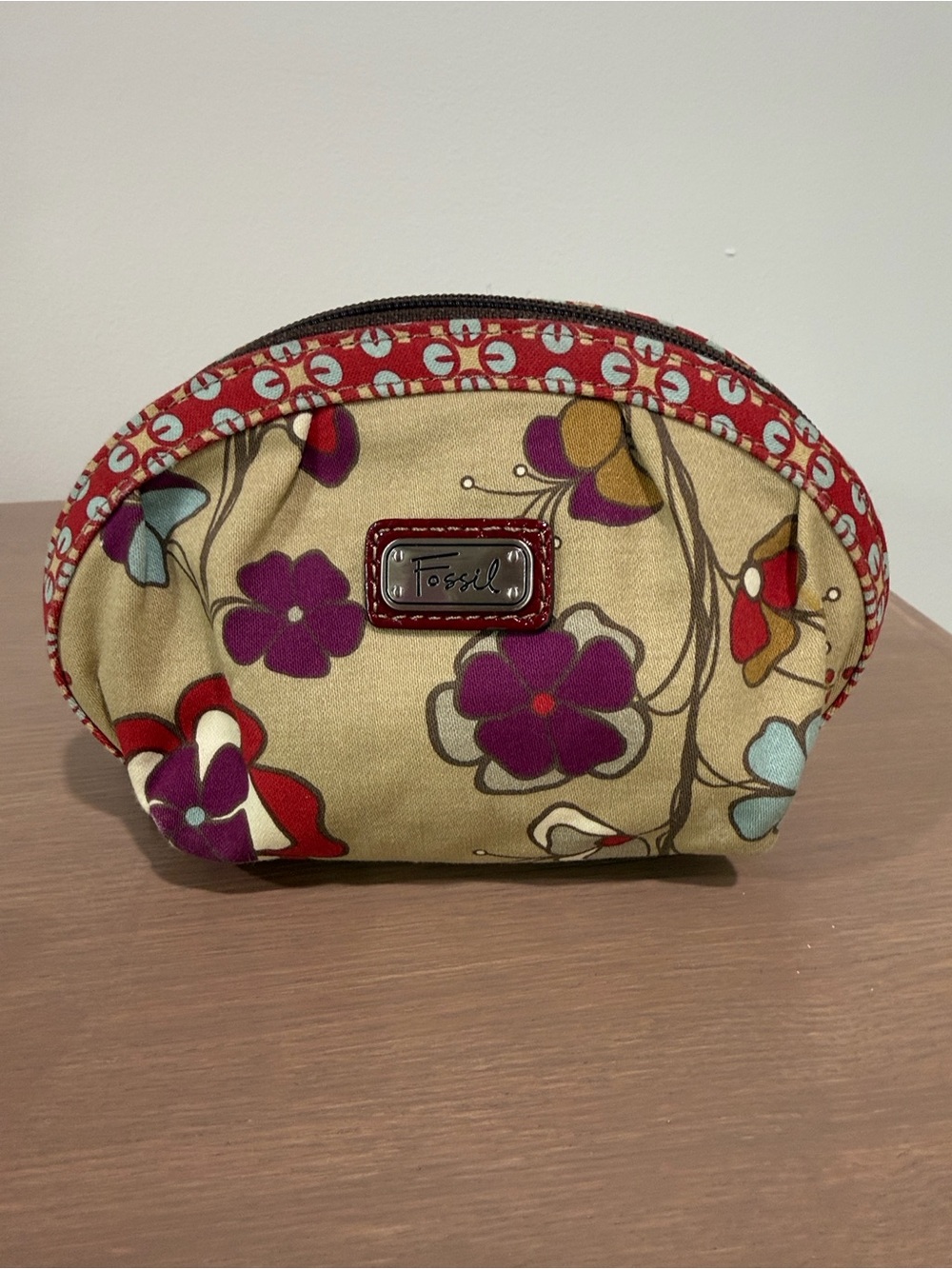 Fossil Floral Tan/Floral Print Cosmetic Pouch/Case